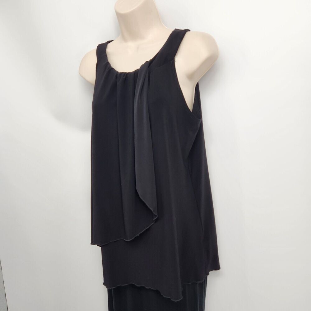 Susan Lawrence Black Drape & Pleated Neck Knit Top Women’s Size Large Sleeveless